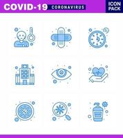 covid19 protection coronavirus pendamic 9 ensemble d'icônes bleues telles que ophtalmologie soins oculaires secondes santé hôpital coronavirus viral 2019nov éléments de conception de vecteur de maladie