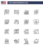 16 usa line pack de signes et symboles de la fête de l'indépendance de signe sécurité vacances étoile militaire modifiable usa jour vecteur éléments de conception