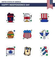 usa joyeux jour de l'indépendancepictogramme ensemble de 9 lignes simples remplies à plat d'enquête repas jour nourriture burger modifiable usa day vector design elements