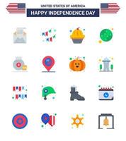 4 juillet usa joyeux jour de l'indépendance icône symboles groupe de 16 appartements modernes du parti de baseball uni états américains modifiables usa day vector design elements