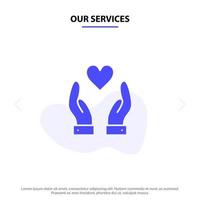 nos services main amour charité solide glyphe icône modèle de carte web vecteur