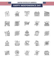 4 juillet usa joyeux jour de l'indépendance icône symboles groupe de 25 lignes modernes d'usa movis food films américains modifiables usa day vector design elements