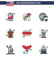 joyeux jour de l'indépendance 4 juillet ensemble de 9 lignes remplies à plat pictogramme américain de nourriture hot dog signe américain élection modifiable usa day vector design elements