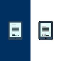 icônes de cellule de matériel de codage mobile plat et ligne remplie icône ensemble vecteur fond bleu