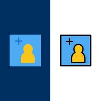 caméra ajouter des icônes d'image plat et ligne remplie icône ensemble vecteur fond bleu