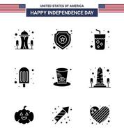 9 usa solide glyphe signes célébration de la fête de l'indépendance symboles de la fête des présidents alcool crème glacée crème modifiable usa day vector design elements