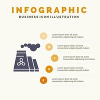 usine pollution production fumée solide icône infographie 5 étapes présentation fond vecteur