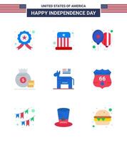 gros pack de 9 usa joyeux jour de l'indépendance usa vecteur appartements et symboles modifiables de ballons américains américains argent dollar modifiable usa day vector design elements