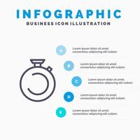 boussole horloge chronomètre minuterie montre ligne icône avec 5 étapes présentation infographie fond vecteur