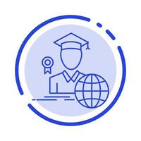 graduation avatar diplômé érudit bleu ligne pointillée icône de la ligne vecteur