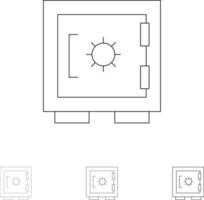 verrouiller la sécurité du casier sécurisé audacieux et mince jeu d'icônes de ligne noire vecteur