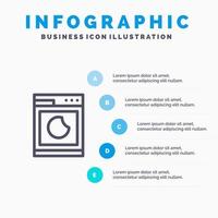 icône de ligne propre de lavage de machine de cuisson avec fond d'infographie de présentation en 5 étapes vecteur