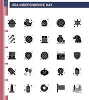 pack de glyphes solides vectoriels modifiables de la journée des états-unis 25 glyphe solide simple des hommes emplacement de la vidéo goupille jouer repas éléments de conception vectoriels de la journée des états-unis modifiables vecteur