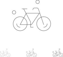 vélo vélo cycle printemps gras et mince jeu d'icônes de ligne noire vecteur