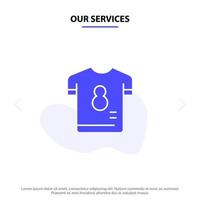 nos services football kit joueur chemise football solide glyphe icône modèle de carte web vecteur