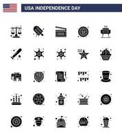 25 signes de glyphes solides pour le jour de l'indépendance des états-unis barbecue aigle célébration américaine éléments de conception vectoriels américains modifiables américains vecteur