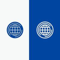 globe terrestre grand pense ligne et glyphe icône solide bannière bleue ligne et glyphe icône solide bannière bleue vecteur