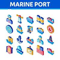 vecteur de jeu d'icônes isométriques de transport portuaire maritime