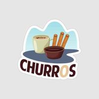 conception d'illustration imprimable d'autocollant de churros sur le fond blanc vecteur