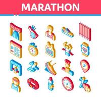 icônes d'éléments isométriques marathon set vector