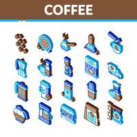 vecteur de jeu d'icônes isométriques de boisson énergisante café