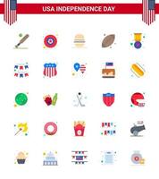 25 usa plat signes fête de l'indépendance célébration symboles de badge usa burger sport balle modifiable usa day vector design elements