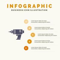 perceuse électrique sans fil électronique solide icône infographie 5 étapes présentation arrière-plan vecteur