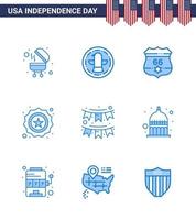 9 icônes créatives des états-unis signes d'indépendance modernes et symboles du 4 juillet de décoration bouclier américain drapeau sécurité éléments de conception vectoriels modifiables de la journée des états-unis vecteur