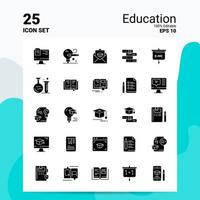 25 jeu d'icônes d'éducation 100 fichiers eps modifiables 10 idées de concept de logo d'entreprise conception d'icône de glyphe solide vecteur