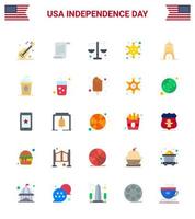 4 juillet usa joyeux jour de l'indépendance icône symboles groupe de 25 appartements modernes de bâtiment star court police insigne modifiable usa day vector design elements