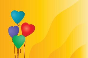 amour coloré ou ballons en forme de coeur avec joli fond jaune vecteur