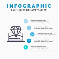 brillant diamant bijou hôtel bleu infographie modèle 5 étapes vecteur ligne icône modèle
