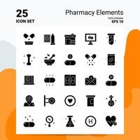 25 éléments de pharmacie jeu d'icônes 100 eps modifiables 10 fichiers idées de concept de logo d'entreprise conception d'icône de glyphe solide vecteur