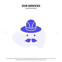 nos services casquette chapeau canada icône de glyphe solide modèle de carte web vecteur