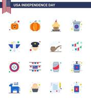 usa joyeux jour de l'indépendancepictogramme ensemble de 16 appartements simples d'officier état boisson aigle animal modifiable usa jour vecteur éléments de conception