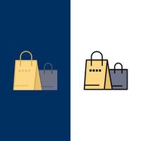 sac à main shopping boutique icônes plat et ligne remplie icône ensemble vecteur fond bleu