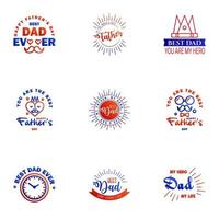 bonne fête des pères salutation lettrage à la main badges 9 typo bleu et rouge isolé sur blanc modèle de conception de typographie pour affiche bannière carte-cadeau t-shirt impression étiquette autocollant rétro vintage style ve vecteur