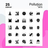 25 jeu d'icônes de pollution 100 eps modifiables 10 fichiers idées de concept de logo d'entreprise conception d'icône de glyphe solide vecteur