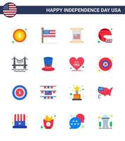 16 signes plats pour le jour de l'indépendance des états-unis casque de défilement de sport uni éléments de conception vectoriels américains modifiables américains vecteur