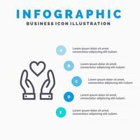 modèle d'infographie bleu amour charité main 5 étapes modèle d'icône de ligne vectorielle vecteur