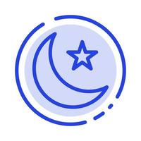 lune étoile de nuit icône de ligne ligne pointillée bleu nuit vecteur