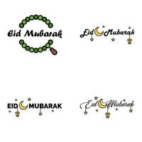 pack moderne de 4 illustrations vectorielles de voeux pour le festival islamique eid al adha eid al fitr lanterne de lune dorée avec de belles étoiles brillantes vecteur