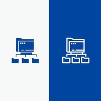 dossier dossiers réseau informatique ligne et glyphe icône solide bannière bleue vecteur