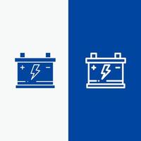 batterie d'accumulateurs voiture ligne et glyphe icône solide bannière bleue ligne et glyphe icône solide bannière bleue vecteur