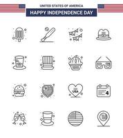 pack de 16 symboles de la fête de l'indépendance des états-unis de chapeau américain guirlande de casquette américaine modifiable éléments de conception vectorielle de la journée des états-unis vecteur