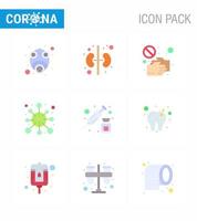 icônes de sensibilisation au coronavirus 9 icône de couleur plate virus corona lié à la grippe comme la maladie corona covid antigène serrer la main coronavirus viral 2019nov éléments de conception de vecteur de maladie