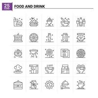 25 aliments et boissons icon set vector background