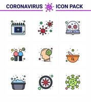 covid19 protection coronavirus pendamic 9 ligne remplie jeu d'icônes de couleur plate comme les émetteurs propagation virus coronavirus recherche coronavirus viral 2019nov éléments de conception de vecteur de maladie