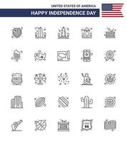 joyeux jour de l'indépendance pack de 25 lignes signes et symboles pour le bâtiment de l'indépendance froide jour férié modifiable éléments de conception vectorielle usa day vecteur