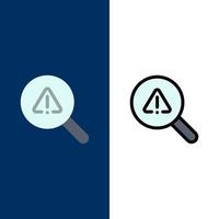 trouver les icônes d'erreur de vue de recherche plat et ligne remplie icône ensemble vecteur fond bleu